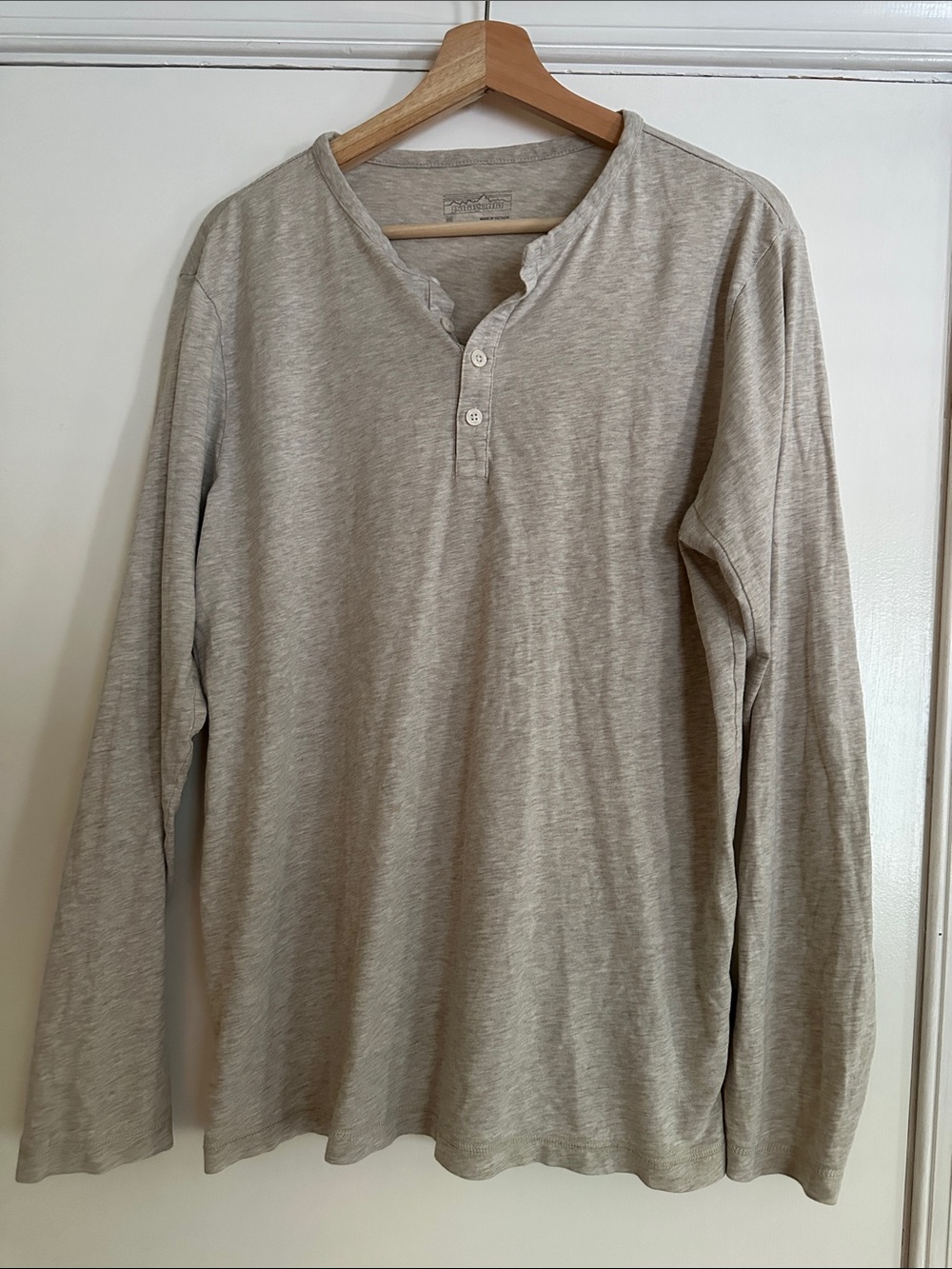 Men's Long-Sleeve Henley Shirt - Light Heather Beige